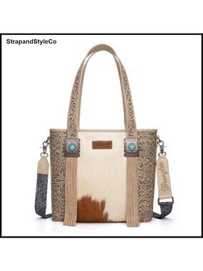 Western Cowhide Tote Bag Hair-On Leather Fringing Turquoise Concho